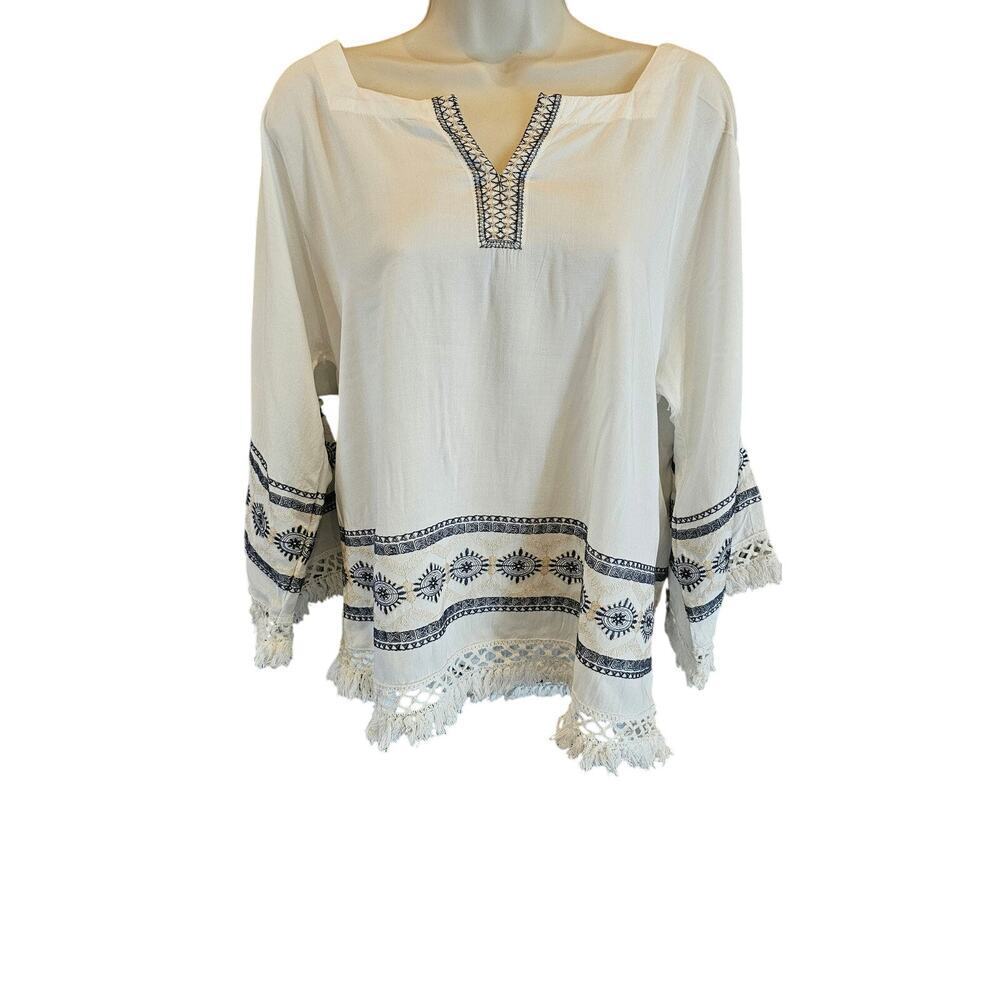 NWT mur mur botique boho peasant top oversized S white split neck long sleeve